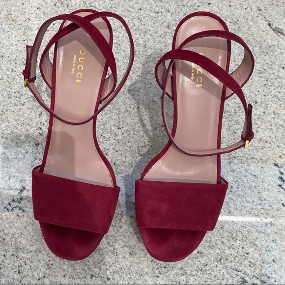 Gucci Leila Platform Suede Sandal Burgundy - Picture 4 of 16